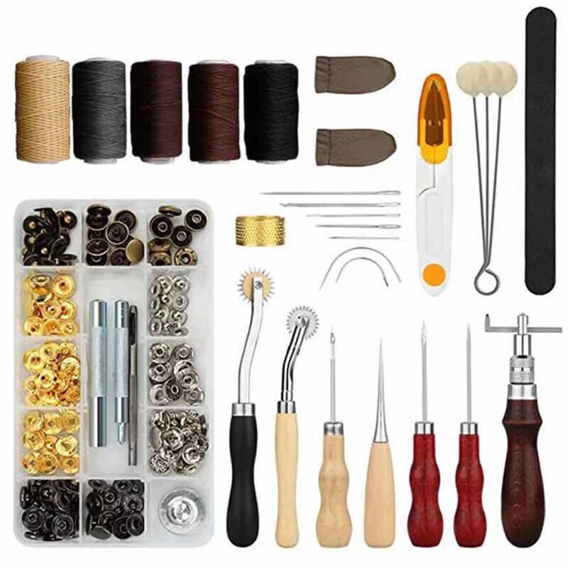Linghhang - 28Pcs Craft Leather Tool Set Leather Hand Tool Kit for Sewing, Stitching, Engraving, Printing, Cutting, Professional Leather Craft