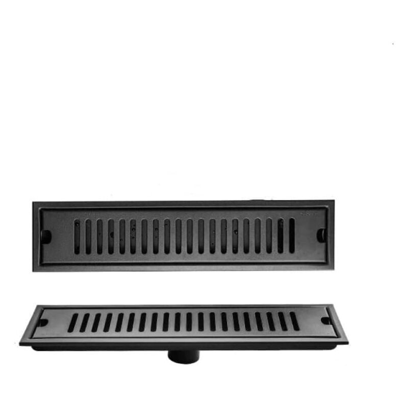 Memkey - Rectangle 304 Stainless Steel Black Baking Paint Bathroom Sewer Shower Room Floor Drains Length 20-50cm, Side 40x10cm