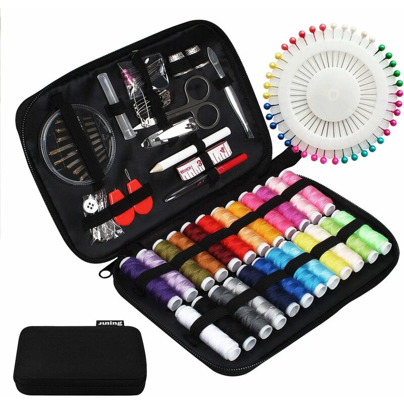 Sewing Kit with Case, 130 pcs Sewing Supplies for Home Travel and Emergency, Kids Machine, Contains 24 Spools of Thread of 100m, Mending and Sewing