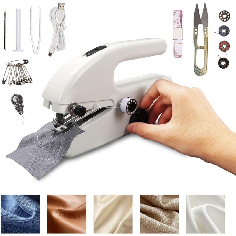 Handheld Sewing Machine, Mini Portable Electric Sewing Machine Hand Held Stitching Machine, Fast Stitch Suitable for Fabrics, Clothes, DIY Home Travel