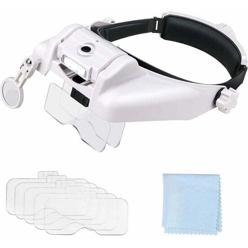 Mumu - Tigrezy Magnifying Headlight Glasses, Illuminated Magnifier with 3 led Lights - 5 Removable Lenses 1.0x to 3.5x - 8x Secondary Lens