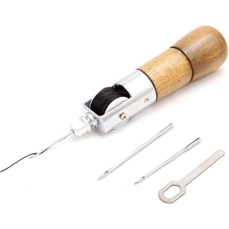 Wooden Handle Leather Stitching Awl Kit, Professional Hand Stitcher Leather Hand Sewing Machine, Locking Tool for DIY Stitching Kit Sewing Repair
