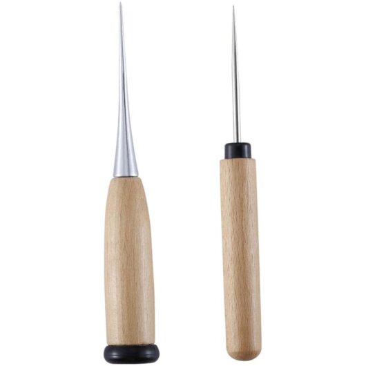 2 Pack Wooden Handle Sewing Awl Punch Punch Kit Sewing, Solid Awl Tool for diy Craft npterbl
