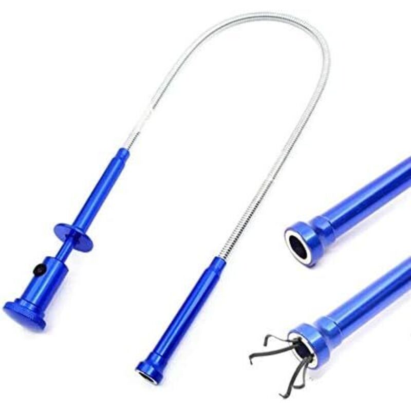 Magnet Pick Up, Flexible Grabber Reacher Magnetic Tool Long Spring Grip 4 Claw with led Light for Garden Home Toilet Gadget Sewer Cleaning Tools