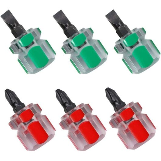 Short Screwdriver, 3 Pieces Mini Flathead Screwdriver and 3 Pieces Short Phillips Screwdriver, Sewing Machine Screwdriver (Red and Green)