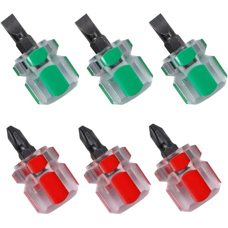 Short Screwdriver, 3 Pieces Mini Flathead Screwdriver and 3 Pieces Short Phillips Screwdriver, Sewing Machine Screwdriver (Red and Green)