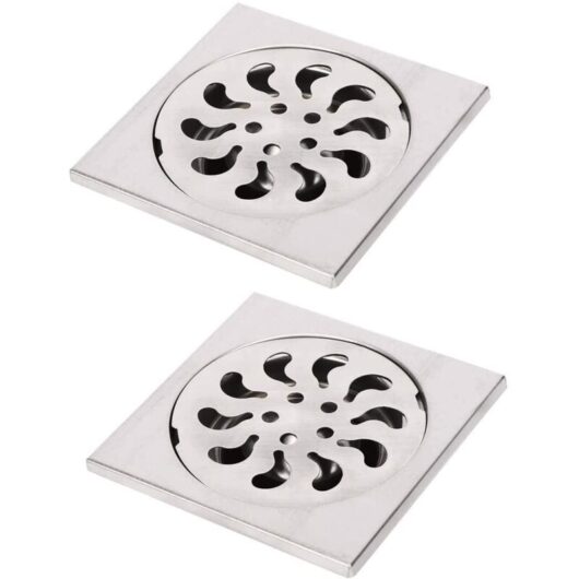 Tinor - 2pcs Stainless Steel Floor Drain, Square Shower Grate Shower Filter Shower Drain Hair Catcher for Bathroom, 90x90x30mm