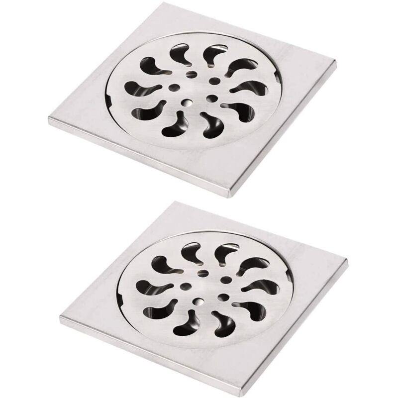 Tinor - 2pcs Stainless Steel Floor Drain, Square Shower Grate Shower Filter Shower Drain Hair Catcher for Bathroom, 90x90x30mm