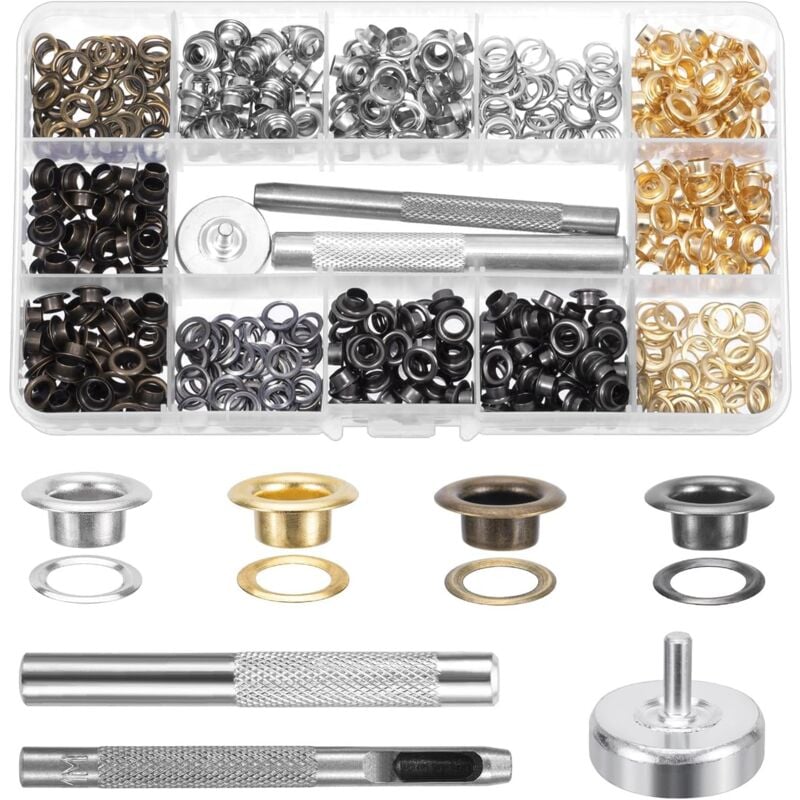 400PCS Sewing Eyelet - Four colors, 5mm copper eyelets, including punch tool, installation tool, base, Suitable for shoes, leather bags, etc.