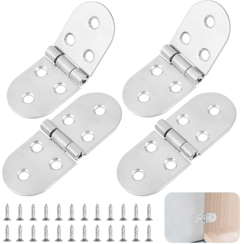 4pcs 180° Round Stainless Steel Folding Hinges for Wooden Furniture Cabinets Sewing Machines (Silver)
