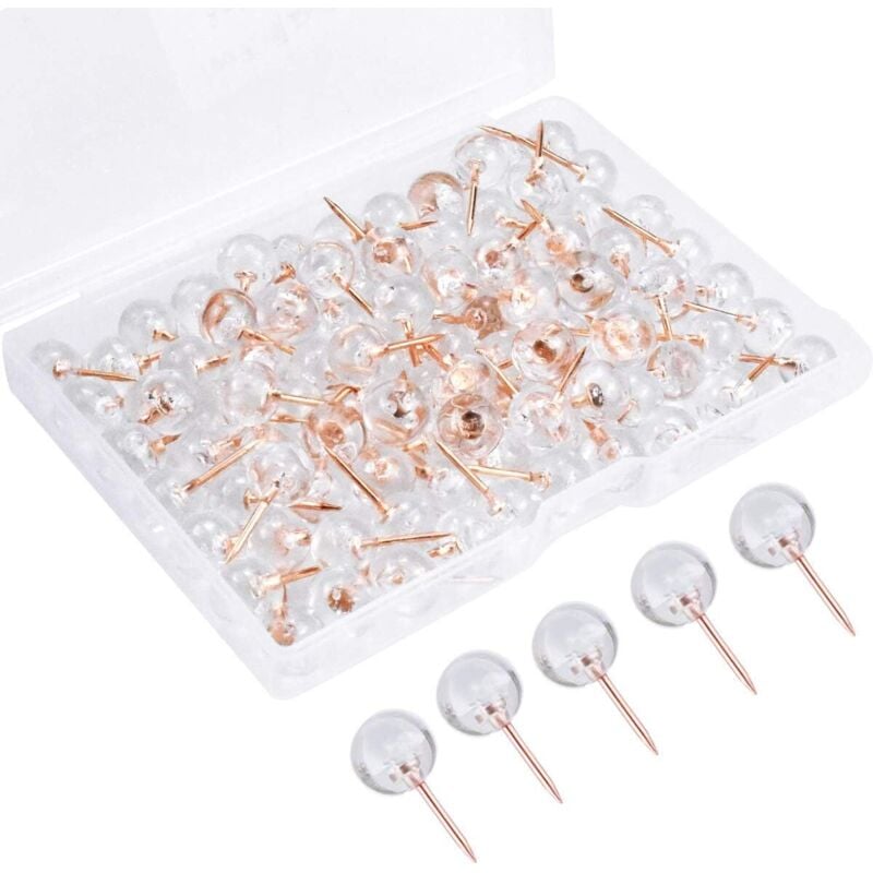 100pcs Transparent Push Pins, Cork Board Push Pins, World Map Decorative Push Pins, Travel Pins, Sewing Pins, Wall Push Pins for Maps, Notes, Post-it