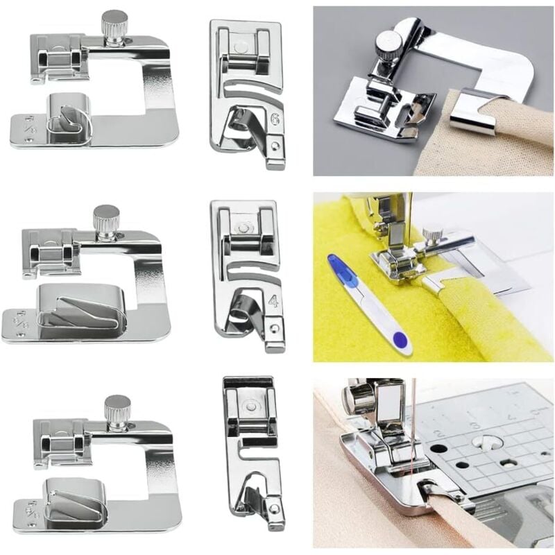 6 Pieces Sewing Machine Presser Foot Hem Foot 4/8 6/8 8/8in Rolled Hem Foot 3/4/6mm Foot