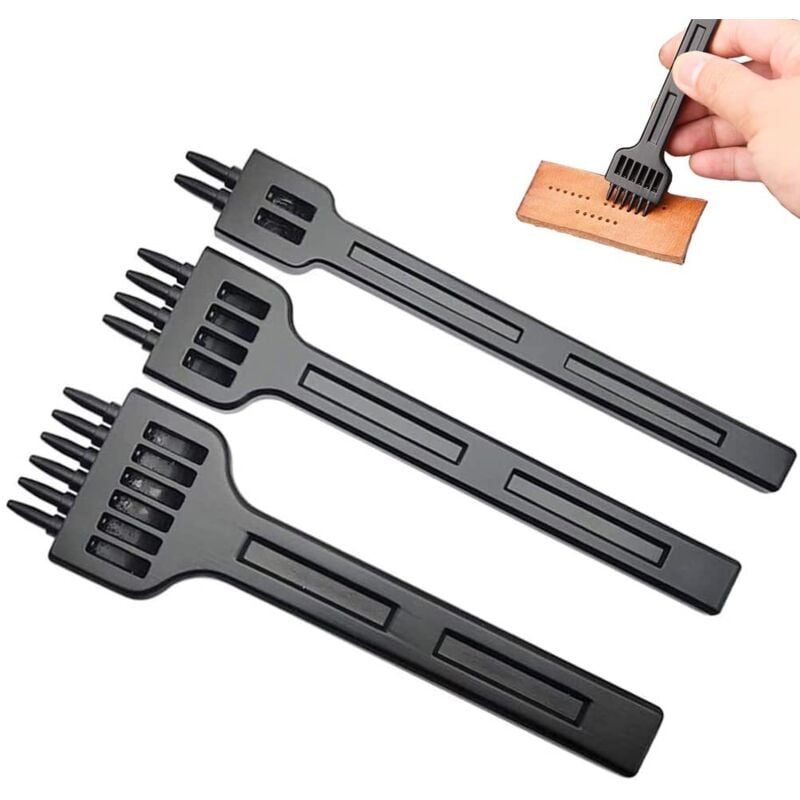 Leather Punching Tool Set, 3 Pieces DIY Leather Hole Punches, Leather Awls, DIY Craft Metal 2/4/6 Pin Sewing Tools Hole Punch for Belt, Leather (5 MM)