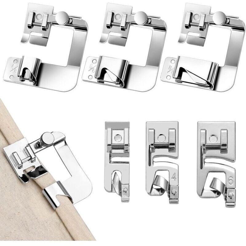 Presserfoot Set of 6 Stainless Steel Presser Feet for Brother, Singer, W6, Elina, and Janome Sewing Machines - Silver