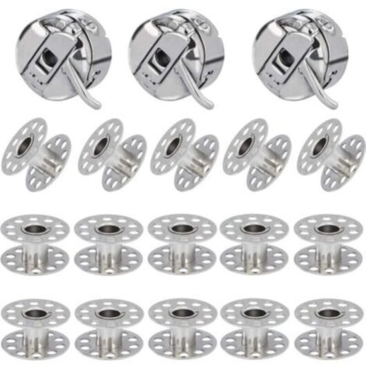 3 Pieces Sewing Machine Bobbin Case, 15 Pieces Metal Bobbin, Compatible for Singer Janome Brother Standard Household Sewing Machine