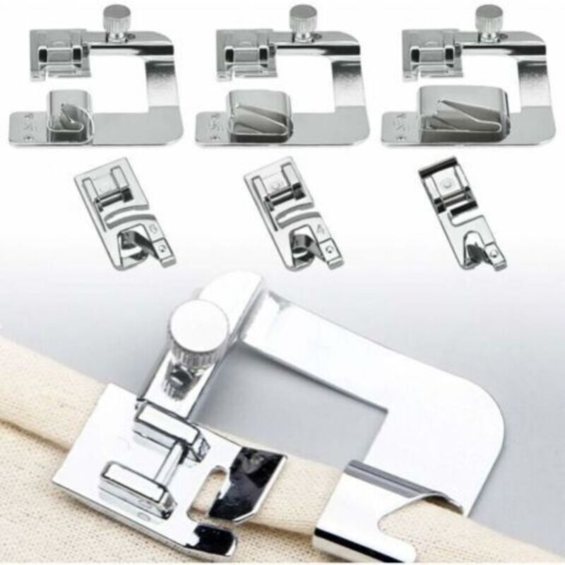 6 Pieces Sewing Machine Accessories Hemmer Foot 4/8" 13mm 6/8" 19mm 8/8" 25mm