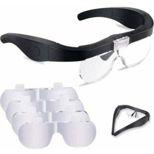 Magnifying glass with 2 LEDs and 4 removable lenses for reading, jewelry making, sewing, and DIY
