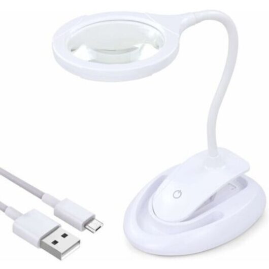 Magnifying glass with light, 5X 10X magnifying lamp with stand and clamp, rechargeable and adjustable brightness desktop magnifying lamp for close