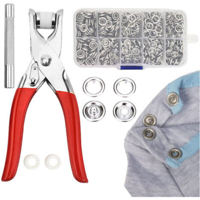 Thickened Metal Snap Button Kit with 150 9.5mm Buttons, Plier Tool for Installing Clothing, Bag Sewing Accessories