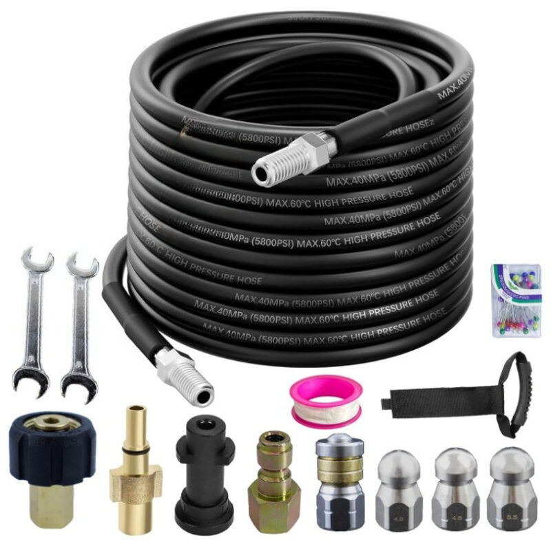 Drain Cleaning Hose 15M 5800PSI for Pressure Washer, Sewer Cleaning Kit with Rotary Nozzle & 4 Jet Nozzles