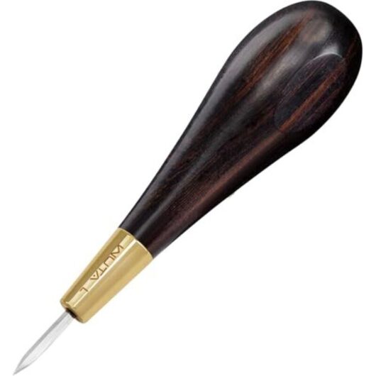 Leather awl set with storage box, brass sewing awl with hardwood handle, hole punch tool for DIY leatherwork, woodworking, tailoring (L)