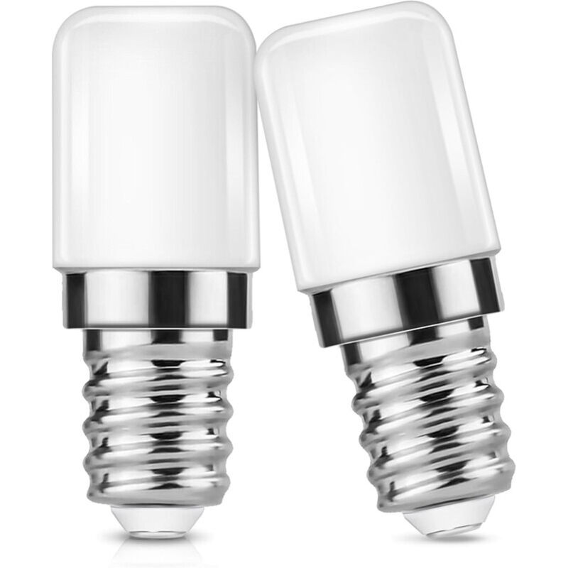 Pack of 2 LED Bulbs E14 for Fridge - 2W - 85-265V - Cool White 6500K - For Salt Lamps, Sewing Machines, and Night Lights