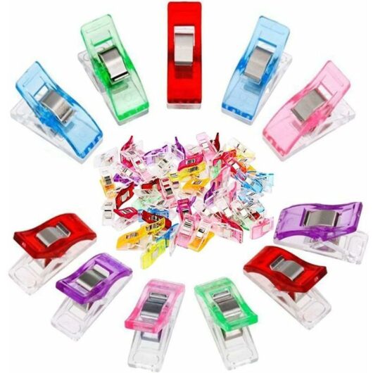 Set of 100 multi-colored fabric clips, sewing accessories, sewing supplies, multi-purpose clips, sewing machine aids for sewing, quilting clips,