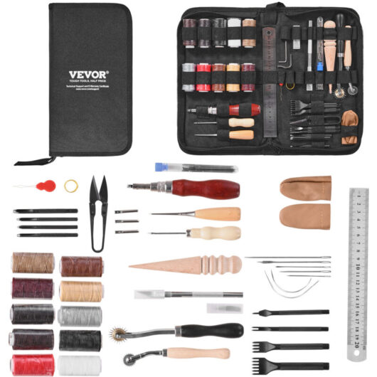 VEVOR Leather Working Tools Kit, 38 PCS Leather Craft Tools with Portable Canvas Storage Bag, Engraving Punching Sewing Stamping Cutting Tools, Ideal
