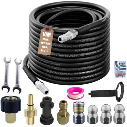 30M Pressure Washer Drain Hose 5800PSI, Sewer Cleaning Hose Kit with Rotary Nozzle
