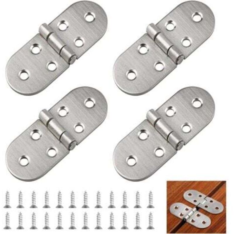 Set of 4 round 180° folding stainless steel hinges for folding tables, cabinets, wooden wardrobes, furniture, sewing machines (silver)